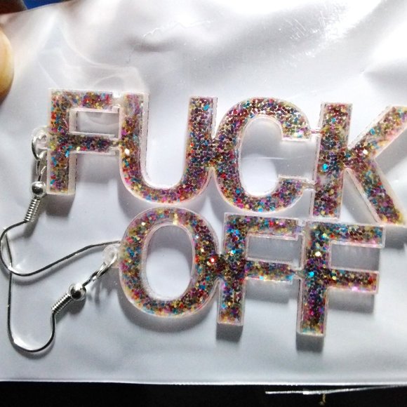 NEW!! "FU CK" "OFF" Earrings!! BOLD STATEMENT EXPLICIT SWEAR WORDS! Savage Sexy - Picture 4 of 4
